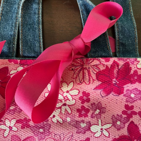 Denim Purse with Pink Floral Fabric - Picture 3 of 4